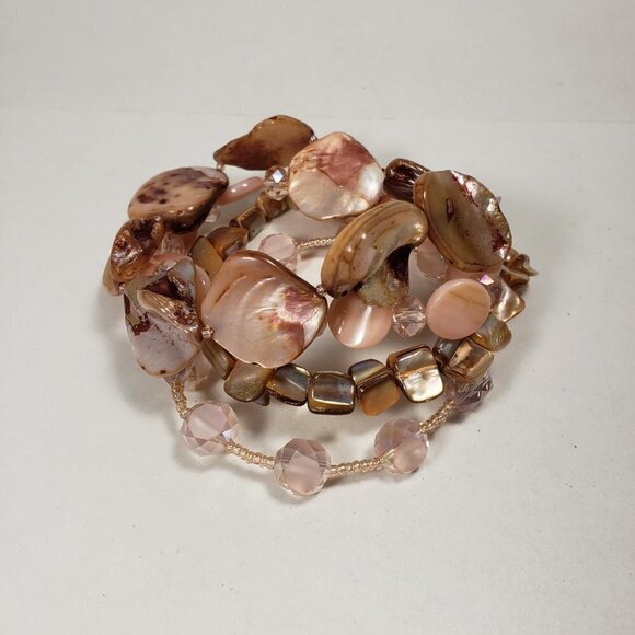 Set of 4  Multi color Pinkish Sea Shell Stretchy Beaded Bracelets - Picture 5 of 6
